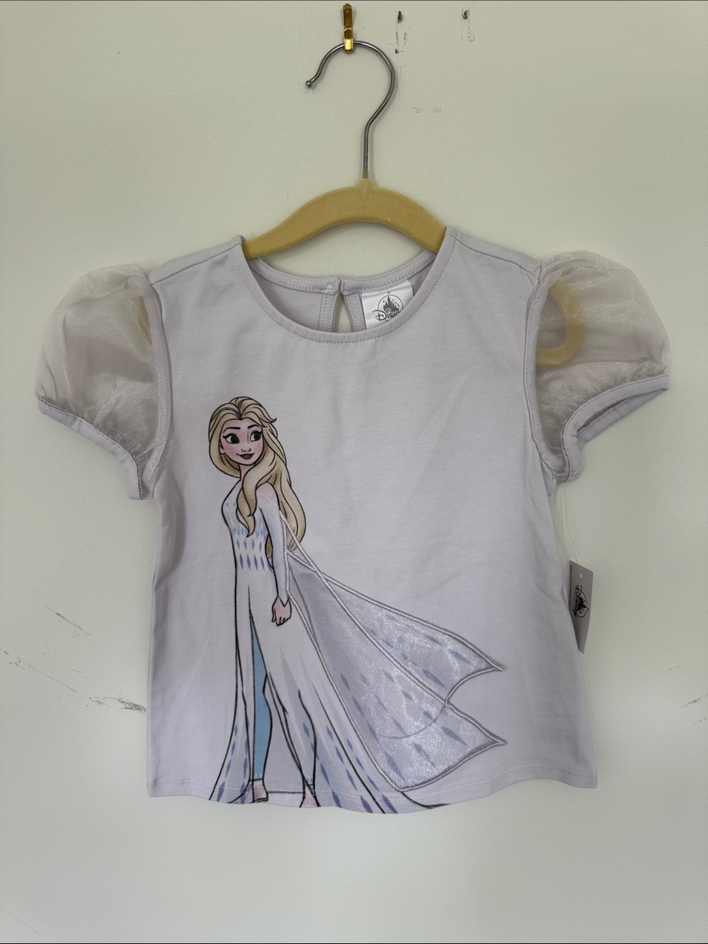 Girls White Elsa Graphic Tee with Sheer Puff Sleeves size 4